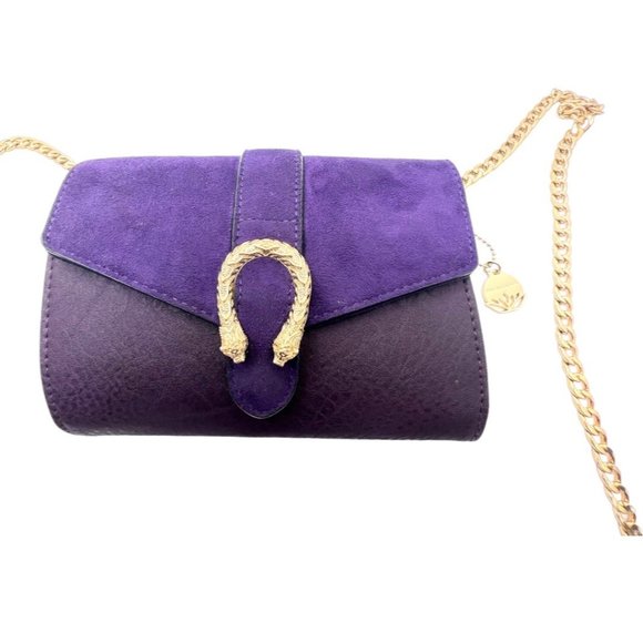 Big Budha Handbags - Big Budha Purple Suede Leather Shoulder Bag Gold Chain Strap